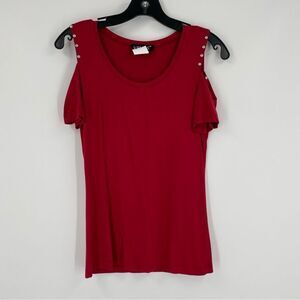 Venus Women’s Round Neck Cut Out Shoulder Short Sleeve Red Blouse size XS